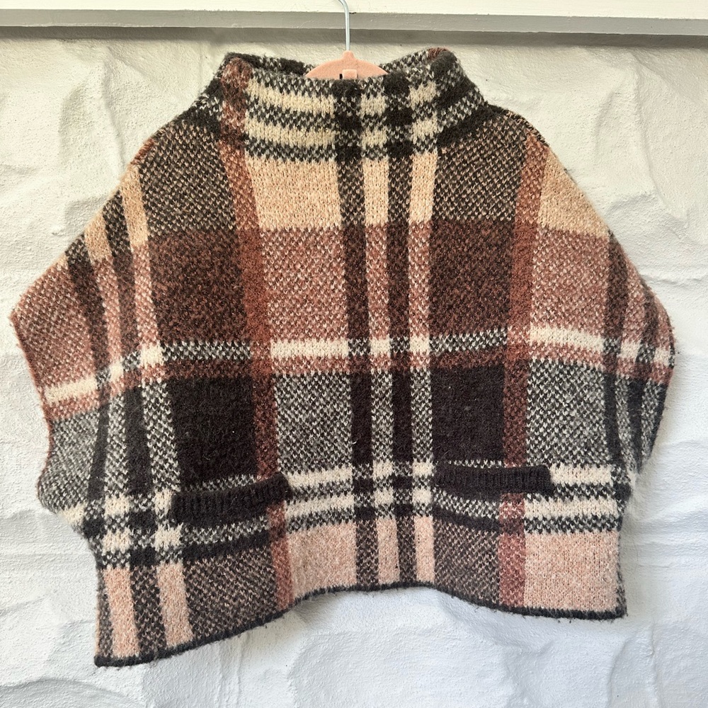 Zara Baby Girl Brown Plaid Neutral Poncho size 12-18 months
